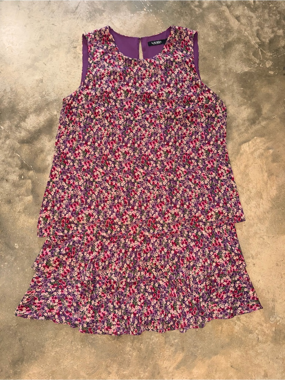 Lauren Ralph Lauren Floral Tiered Sleeveless Dress Purple Pink Size 16